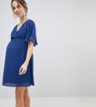 Asos Maternity Flutter Sleeve Cross Over Mini Dress - Navy