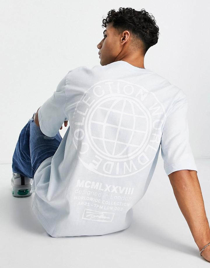 Topman Oversized Fit T-shirt Signature Circle Worldwide Print In Light Blue