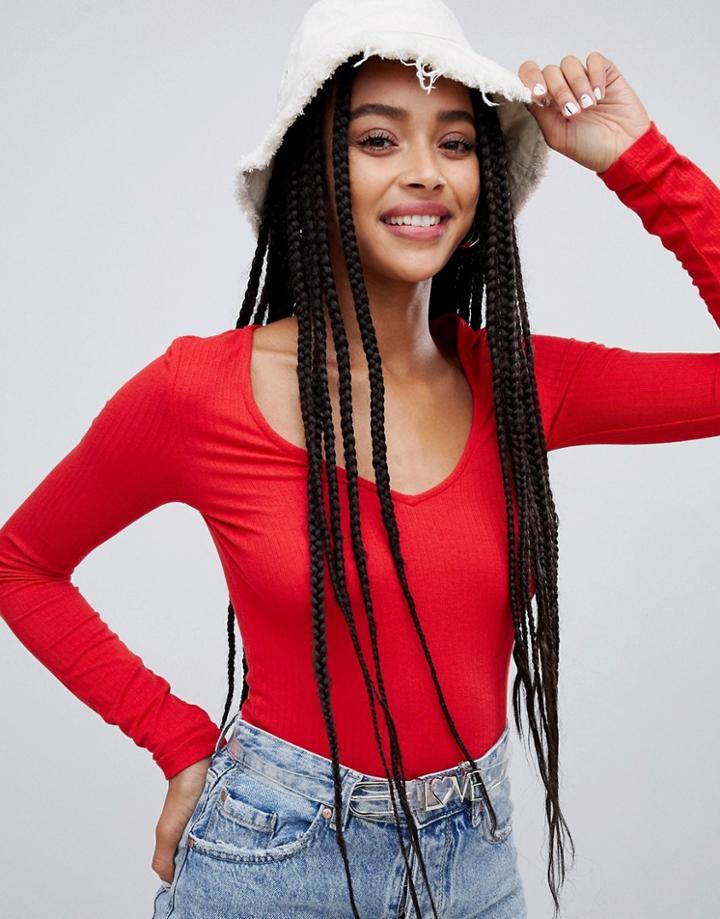 Monki V-neck Top In Red - Red