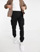 Topman Skinny Washed Cotton Cargo Pants In Black