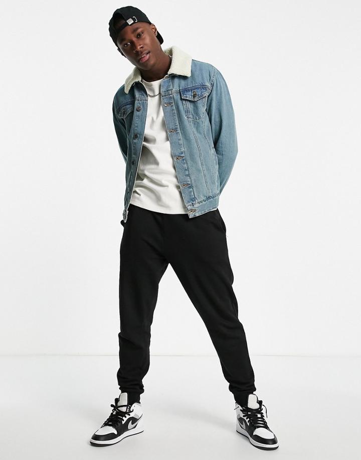 Brave Soul Denim Jacket With Detachable Borg Collar In Blue-blues