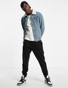 Brave Soul Denim Jacket With Detachable Borg Collar In Blue-blues