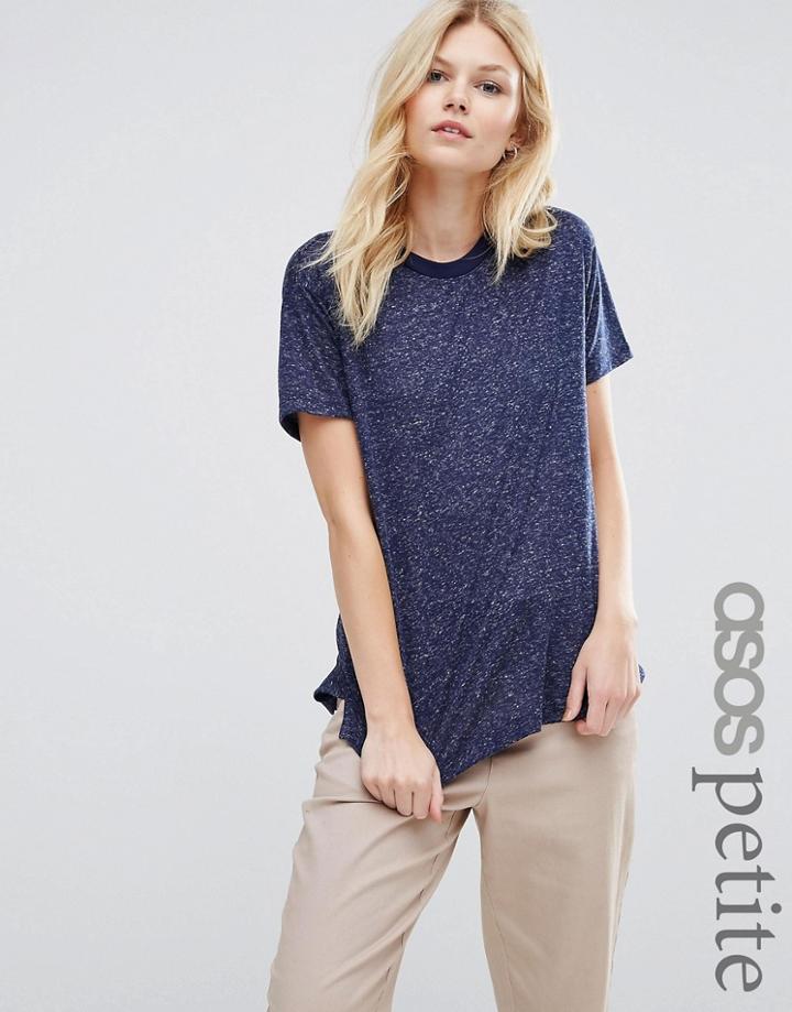 Asos Petite Linen Mix T-shirt - Navy