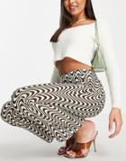 Topshop High Waisted Stretch Bengaline Flared Pant In Retro Wave Print-multi