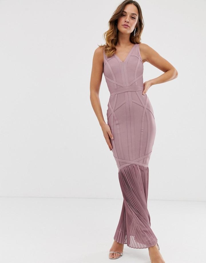 Lipsy Bandage Maxi Dress With Pleated Fishtail In Dusty Violet-purple