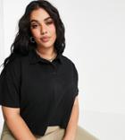 Asos Design Curve Cropped Boxy Polo With Short Sleeve In Black