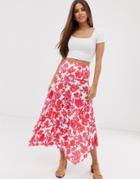 Asos Design Pink Floral Pleated Maxi Skirt-multi
