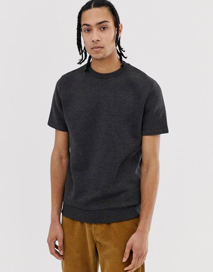 Asos Design Short Sleeve Sweatshirt In Charcoal - Gray