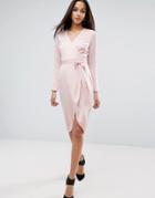 Asos Midi Wrap Dress In Satin - Pink