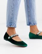 Asos Design League Mary Jane Ballet Flats With Rhinestones In Green