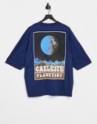 Asos Design Oversized T-shirt In Washed Navy With Photographic Back Print