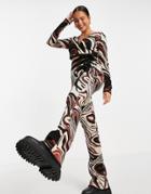 Asos Design Knitted Flare Pants With Marble Pattern - Part Of A Set-multi