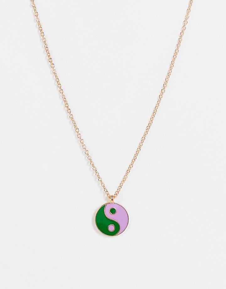 Vintage Supply Enamel Yin Yang Necklace In Pastel-gold