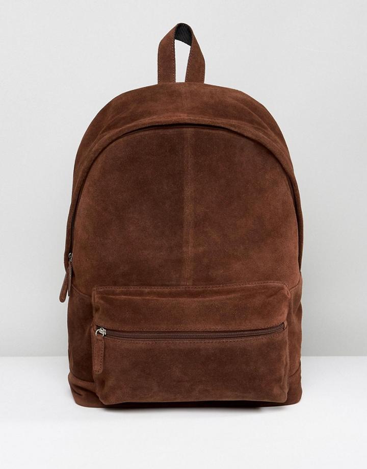 Asos Backpack In Brown Suede - Brown