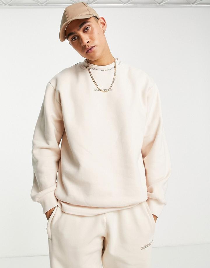 Adidas Originals 'trefoil Linear' Sweatshirt In Beige With Arm Patch-neutral