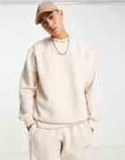 Adidas Originals 'trefoil Linear' Sweatshirt In Beige With Arm Patch-neutral