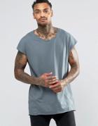 Asos Oversized Sleeveless T-shirt With Twisted Scoop Neck In Slate - Blue