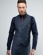 Asos Slim Suit Vest In Navy Window Pane 100% Wool Check - Navy