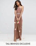 Club L Tall One Shoulder Slinky Maxi Dress With Embellished Belt - Pink