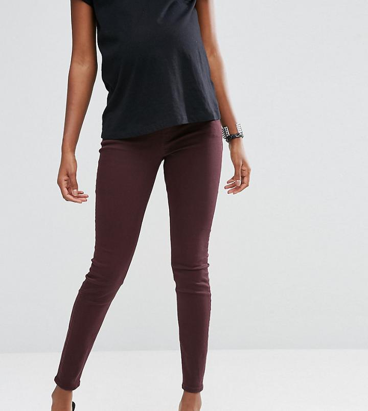 Asos Maternity Lisbon Mid Rise Jean In Blackened Oxblood With Under The Bump Waistband - Red