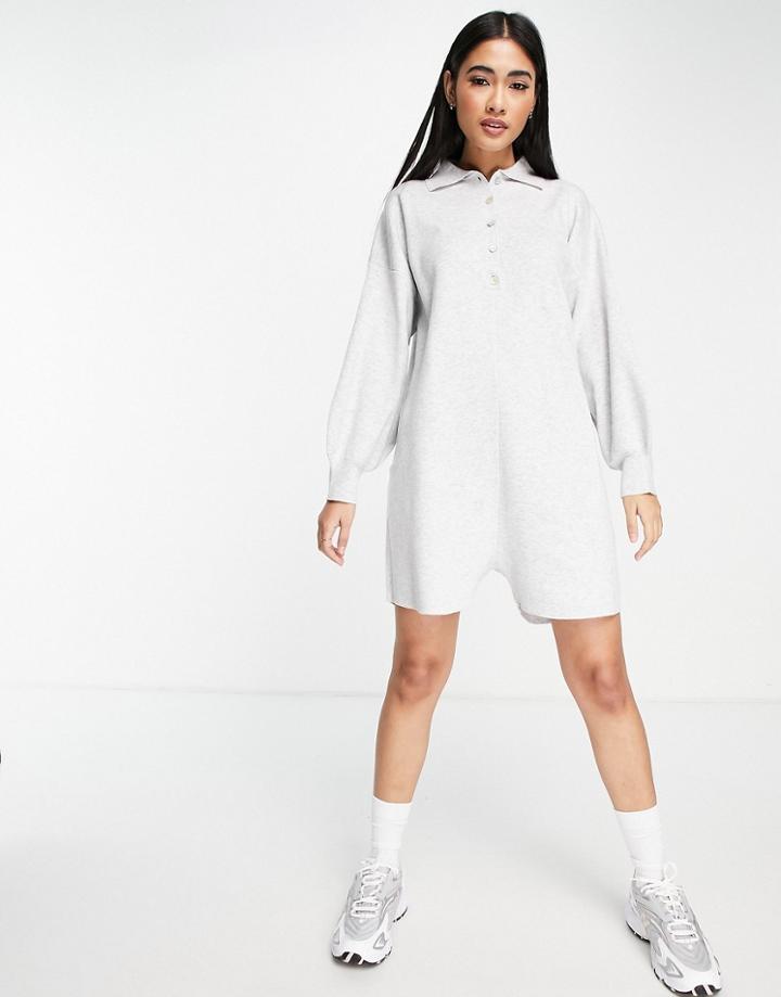 Fashion Union Relaxed Jersey Polo Romper-gray