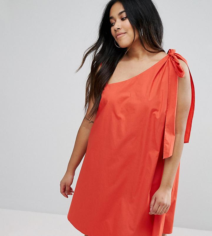 Asos Curve Bow And Tie Detail Sundress - Red