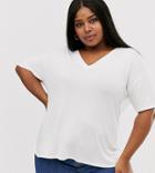 Asos Design Curve V Neck Oversized T-shirt In Textured Jersey In White - White