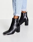 River Island Metal Square Toe Heeled Boot In Black