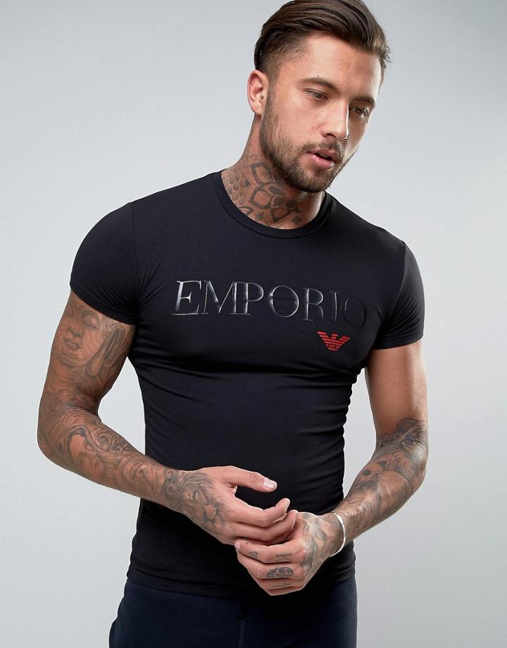 Emporio Armani Large Logo Crew Neck T-shirt In Muscle Fit - Black