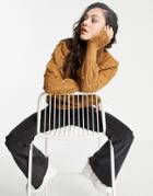 Only Cable High Neck Sweater In Light Brown