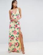 Asos Floral Plunge Strap Back Maxi Dress - Multi