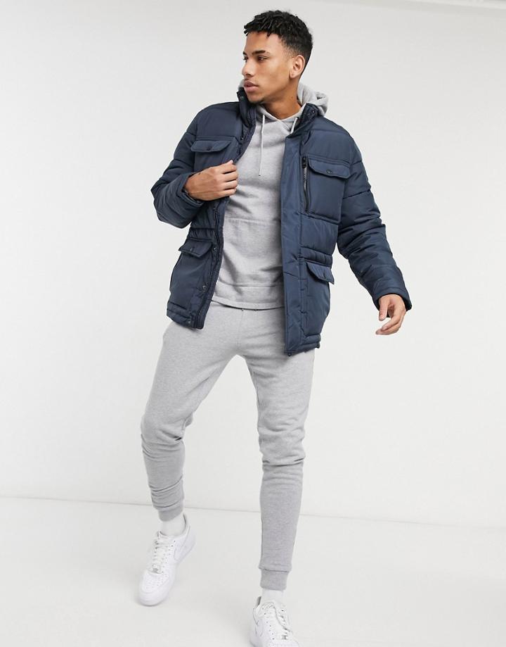 Threadbare Padded Jacket In Navy