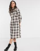 Gant Oversized Shirt Dress In Plaid-white