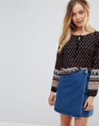 Brave Soul Edina Border Print Top - Black