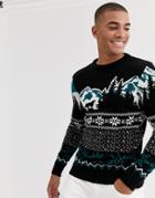 New Look Holidays Sweater With Mountain Scene In Black