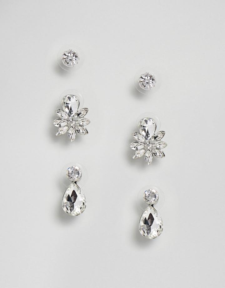 True Decadence Set Of Three Silver Embellished Studs (+) - Silver