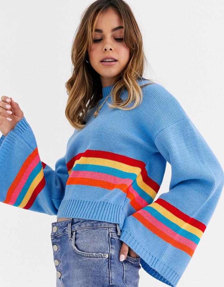 Glamorous Sweater With Rainbow Stripe-multi