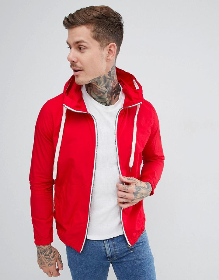 Pull & Bear Hooded Jacket In Burgundy - Red