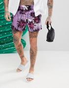 Siksilk Swim Shorts In Pastel Purple With Palm Print - Purple
