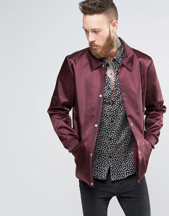 Asos Smart Coach Jacket In Burgundy - Red