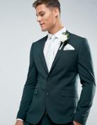 Asos Wedding Skinny Suit Jacket In Forest Green With Printed Lining - Green