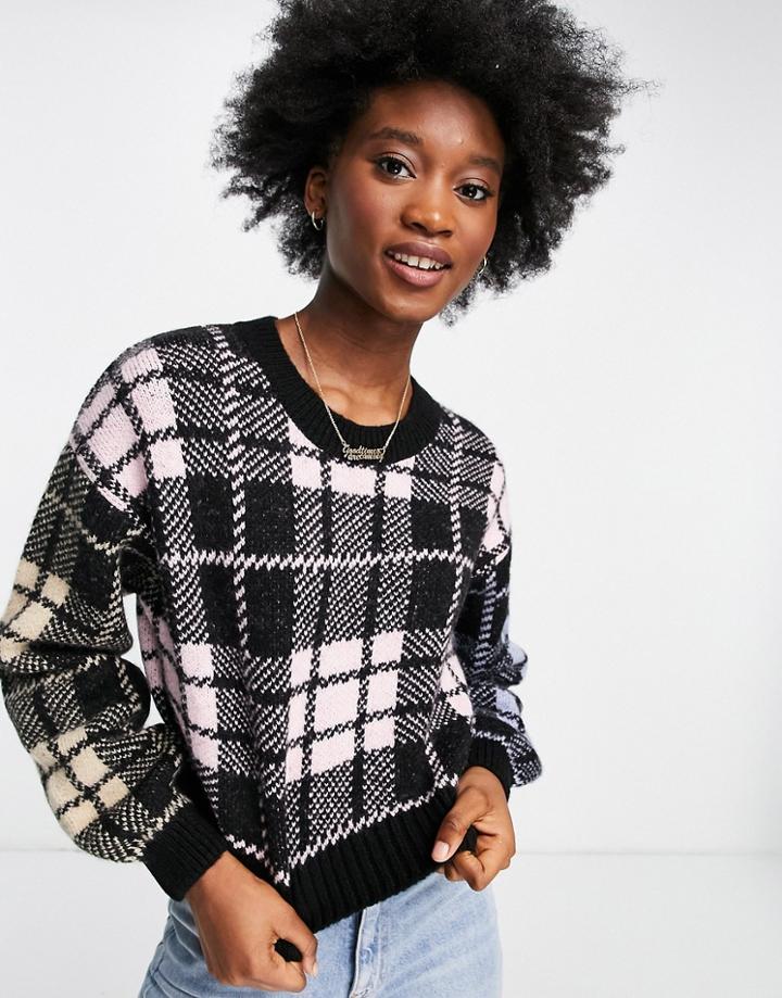 Asos Design Sweater In Multi Check Pattern