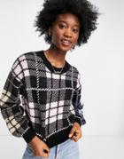 Asos Design Sweater In Multi Check Pattern