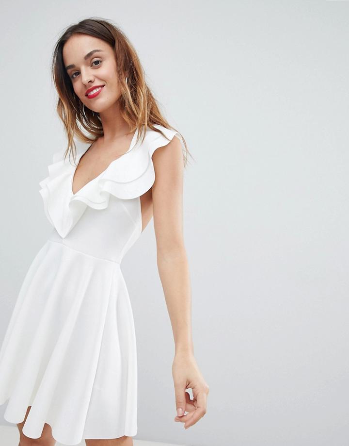 Asos Ruffle Halter Mini Skater Dress - White