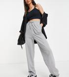 Asos Design Tall Straight Leg Sweatpants With Deep Waistband And Pintuck In Cotton In Gray Heather - Gray-grey