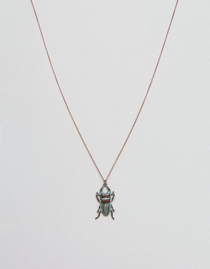 Asos Necklace In Rose Patina Finish With Beetle - Silver