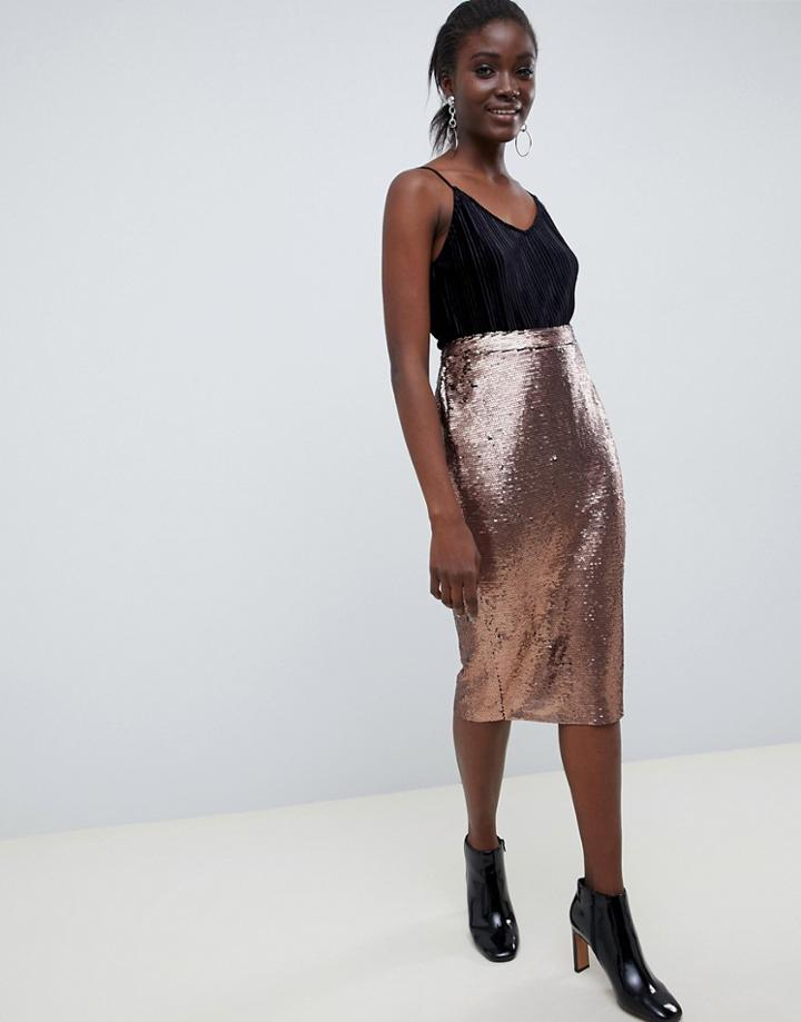 Vero Moda Sequin Pencil Skirt-gold