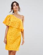 Warehouse Bonded Lace One Shoulder Dress - Yellow
