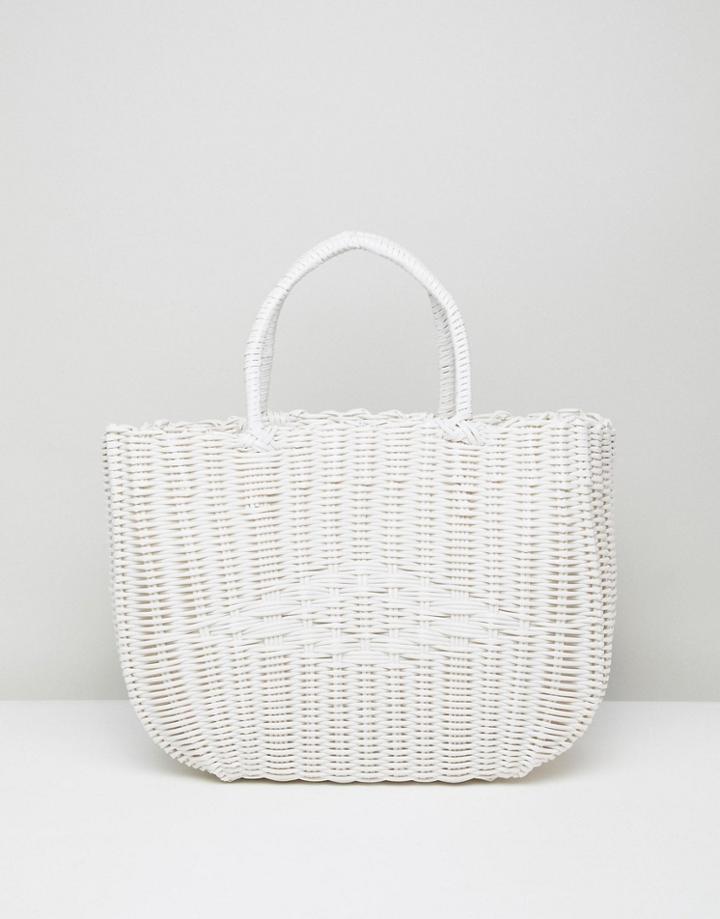 Bershka Basket Weave Shopper In White - White