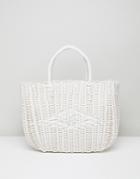 Bershka Basket Weave Shopper In White - White